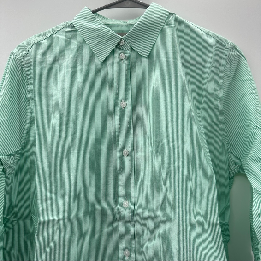 Everlane The Silky Cotton Relaxed Long Sleeve Button Down Shirt in Mint Green - Picture 2 of 5